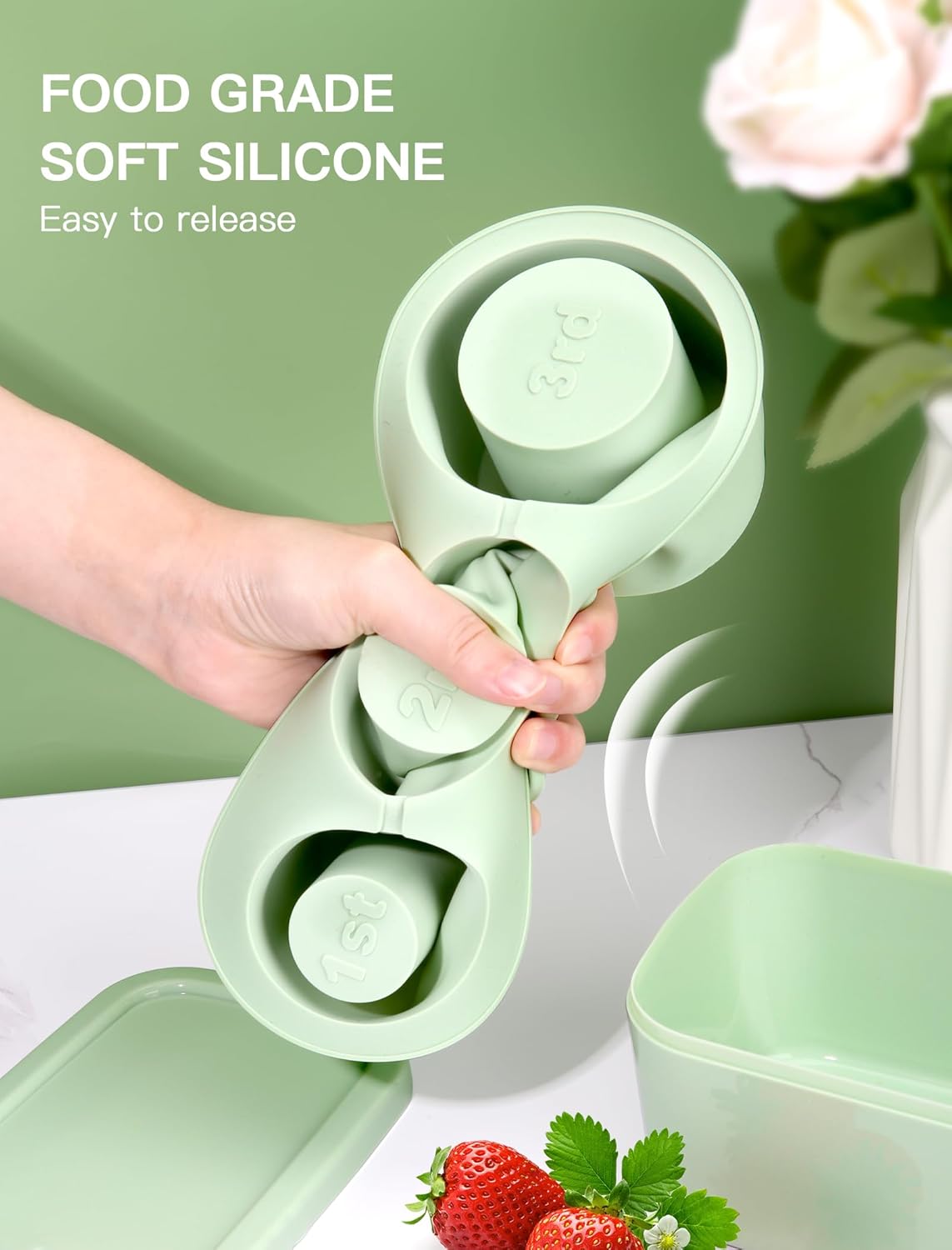 Skiennix Ice Cube Tray - 3 Pcs Silicone Cylinder Molds with Lid for 30Oz-40Oz Tumblers | BPA-Free, Easy Release, Green