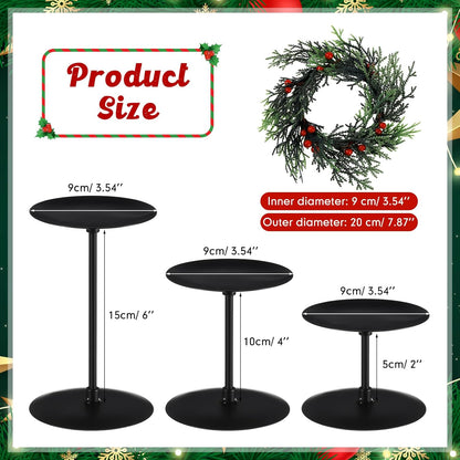 Baderke Christmas Candle Holders Set - 3 Sizes with Artificial Wreath & Red Berry Pine Garland Decor