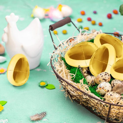Taboom Gold Easter Eggs 12 Count - Plastic Easter Eggs Fillable Golden Egg Hunt For Easter Baskets, Party Decorations, & Party Favors