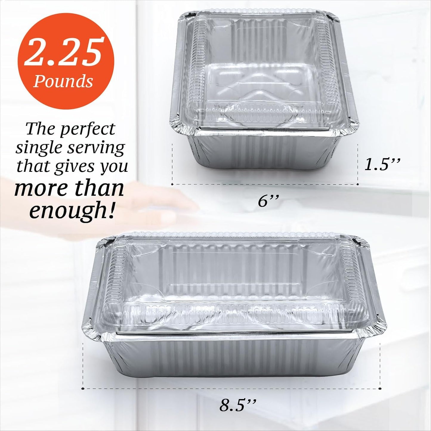Regine Switzerland Aluminum Containers - 2.25LB Disposable Foil Pans with Lids | 55 Count, 8.5"x6" for Takeout & Food Storage