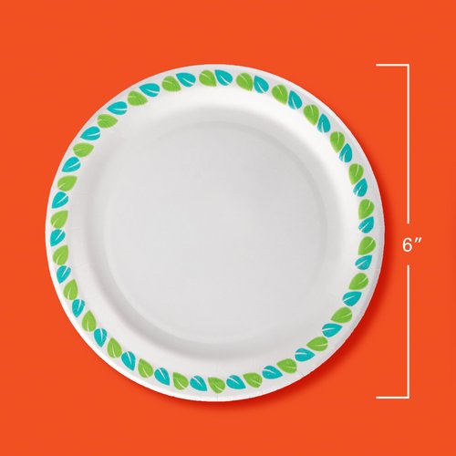 Hefty Compostable Small Paper Plates, 6 Inches, 40 Count, Patterned Disposable Plates for Desserts, Appetizers, and Small Bites, Soak-Resistant, Made with Plant-Based Materials, Microwave Safe