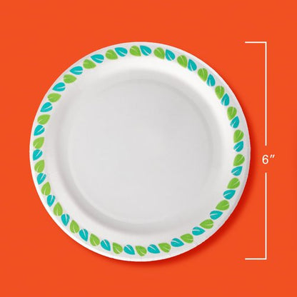 Hefty Compostable Small Paper Plates, 6 Inches, 40 Count, Patterned Disposable Plates for Desserts, Appetizers, and Small Bites, Soak-Resistant, Made with Plant-Based Materials, Microwave Safe