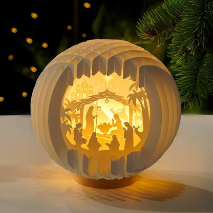 Light Up Nativity Scene - LED Tabletop Christmas Decorations | Small Paper Jesus Figurines