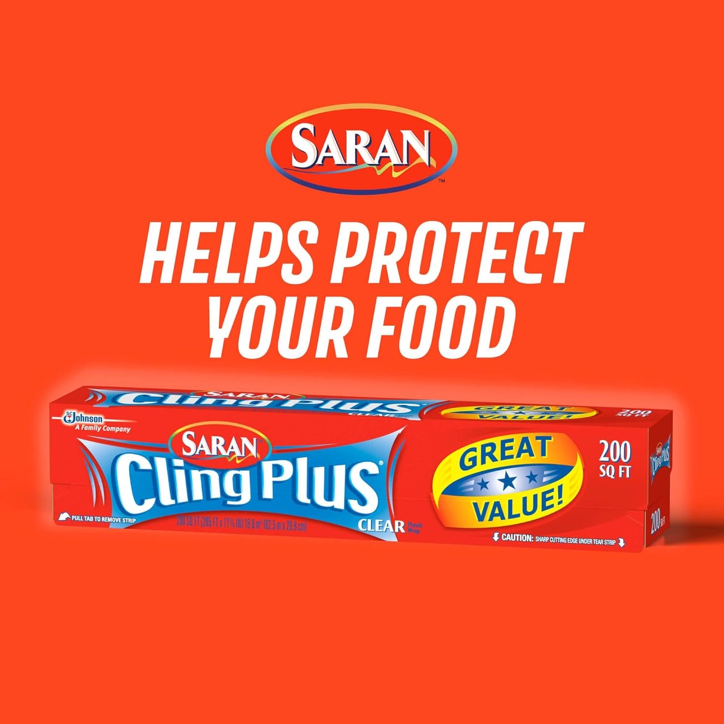 Saran Cling Plus Plastic Wrap - Clear Food Storage with Easy Dispense | 200 Sq Ft Roll