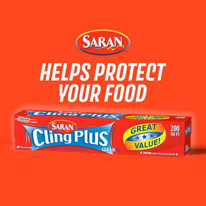 Saran Cling Plus Plastic Wrap - Clear Food Storage with Easy Dispense | 200 Sq Ft Roll