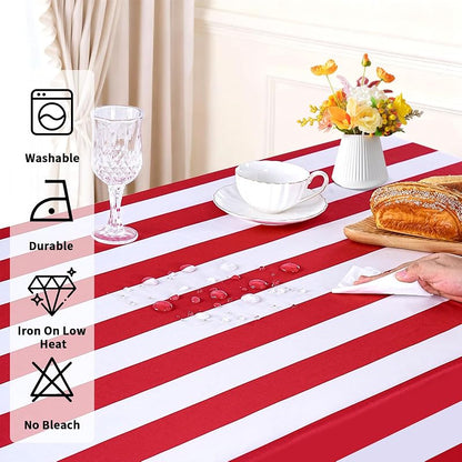 Red & White Striped Ruffle Tablecloth 80x120 In Waterproof Polyester - Birthday Wedding Dinner