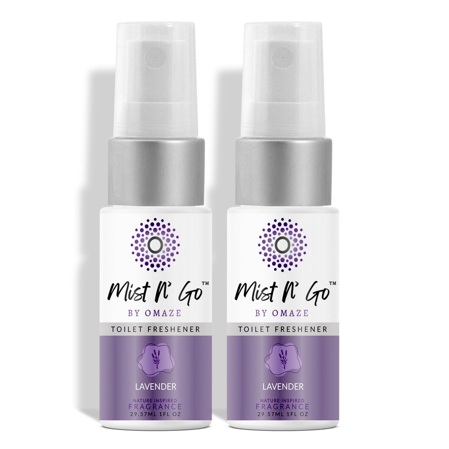 Mist N’ Go by Omaze Travel Bathroom Spray for Toilet Spray Odor Eliminator - Travel Toilet Spray for Bathroom Air Freshener Spray for Bathroom Deodorizer - Lavender Travel Size (1oz x2)
