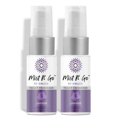 Mist N’ Go by Omaze Travel Bathroom Spray for Toilet Spray Odor Eliminator - Travel Toilet Spray for Bathroom Air Freshener Spray for Bathroom Deodorizer - Lavender Travel Size (1oz x2)