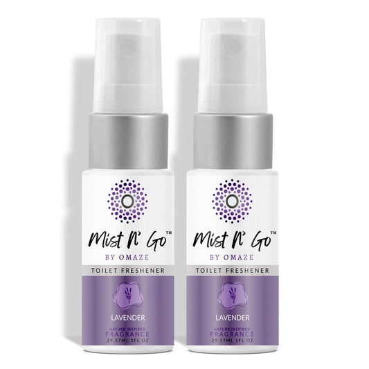 Mist N’ Go by Omaze Travel Bathroom Spray for Toilet Spray Odor Eliminator - Travel Toilet Spray for Bathroom Air Freshener Spray for Bathroom Deodorizer - Lavender Travel Size (1oz x2)