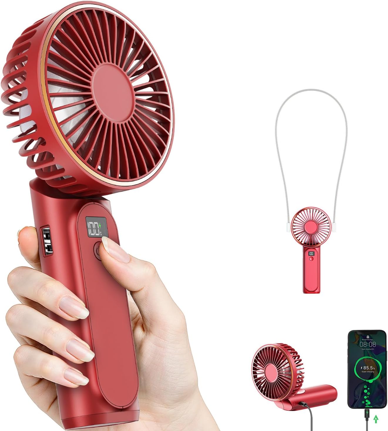 Skiennix Portable Handheld Fan - 4000mAh Battery, 6 Speed Settings, USB Rechargeable, Adjustable 180°