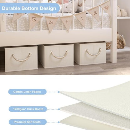 Closet Storage Bins by [Brand Name] - Collapsible Linen Organizers for Shelves | Beige, 3 Pack