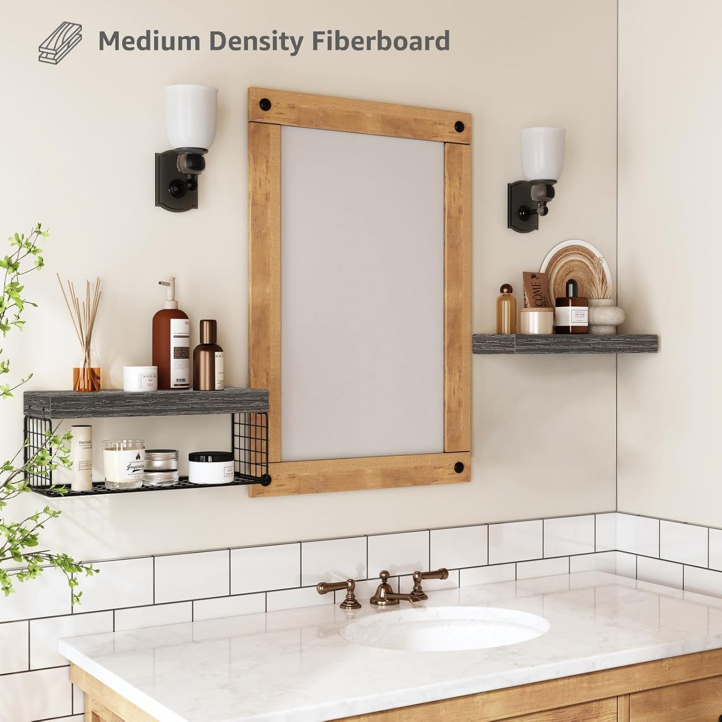 QEEIG Bathroom Shelves | Over Toilet Wall-Mounted Floating Storage - 16 Inch Set of 2, Grey Farmhouse Decor
