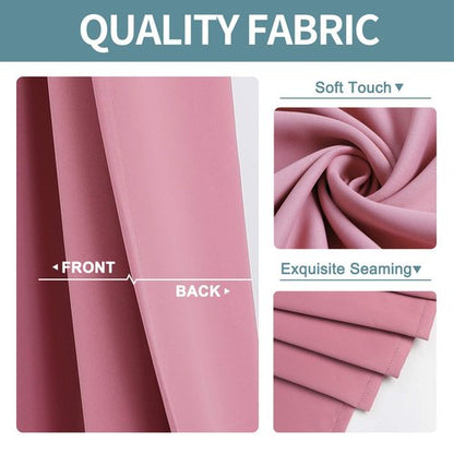 ChrisDowa Small Window Curtains for Kitchen and Bedroom - Grommet Short Thermal Insulated Room Darkening Curtains (2 Panels, Pink, 52 x 36 Inch)