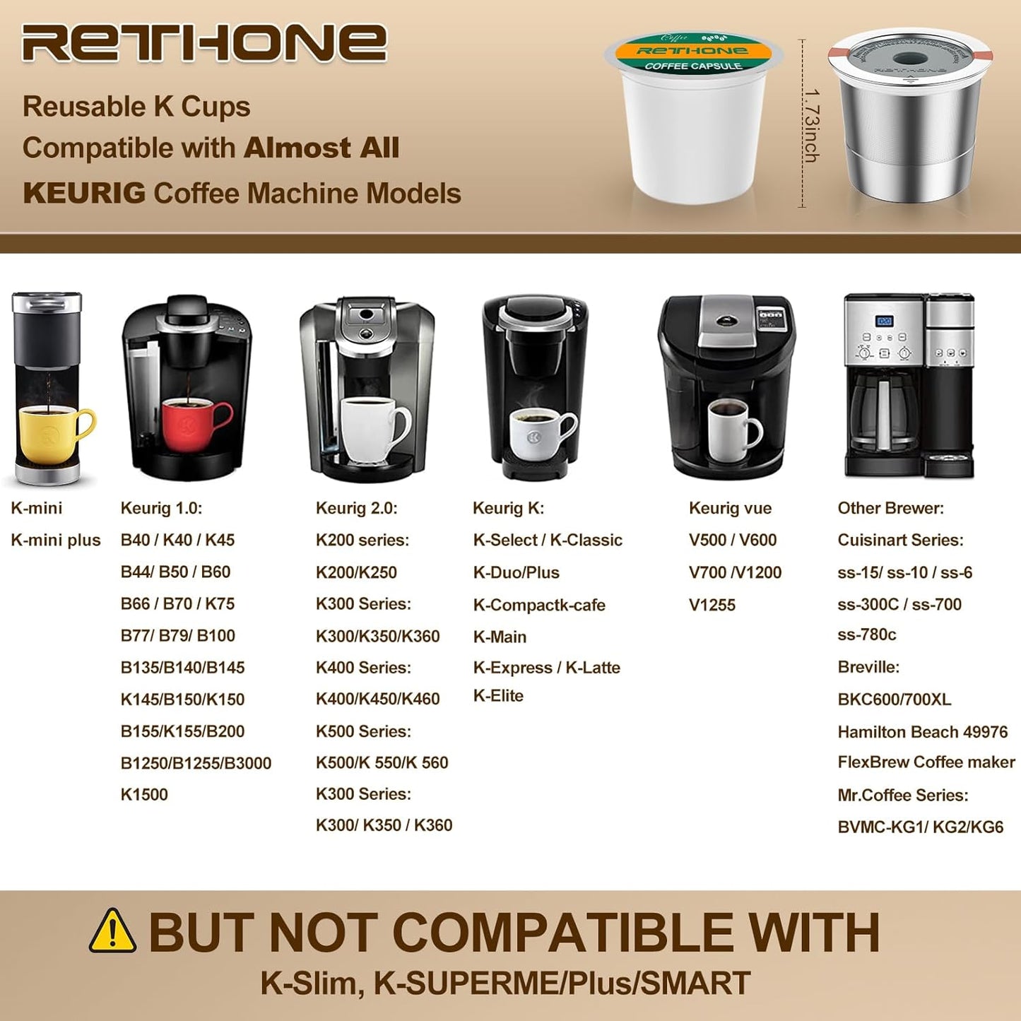 RETHONE Reusable K Cups - Stainless Steel Coffee Filters for Keurig 1.0 & 2.0 | BPA-Free, 2-Pack