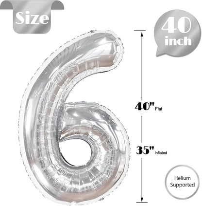 Silver Number 6 Balloon - 40 Inch Birthday Decoration for 6th Birthday Parties | Premium Party Supplies