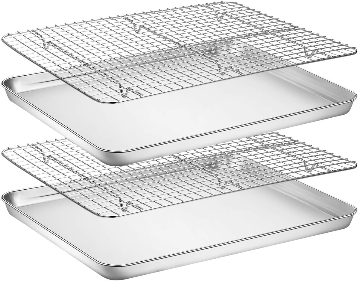 Wildone Baking Sheet Set - Stainless Steel Cookie Pans with Cooling Racks | 18 x 13 Inch, Non-Toxic & Easy Clean