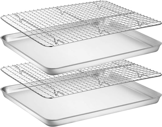 Wildone Baking Sheet Set - Stainless Steel Cookie Pans with Cooling Racks | 18 x 13 Inch, Non-Toxic & Easy Clean