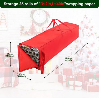 Demao Christmas Wrapping Paper Holder - 41-Inch Storage Bag for Up to 25 Rolls | Durable Organizer
