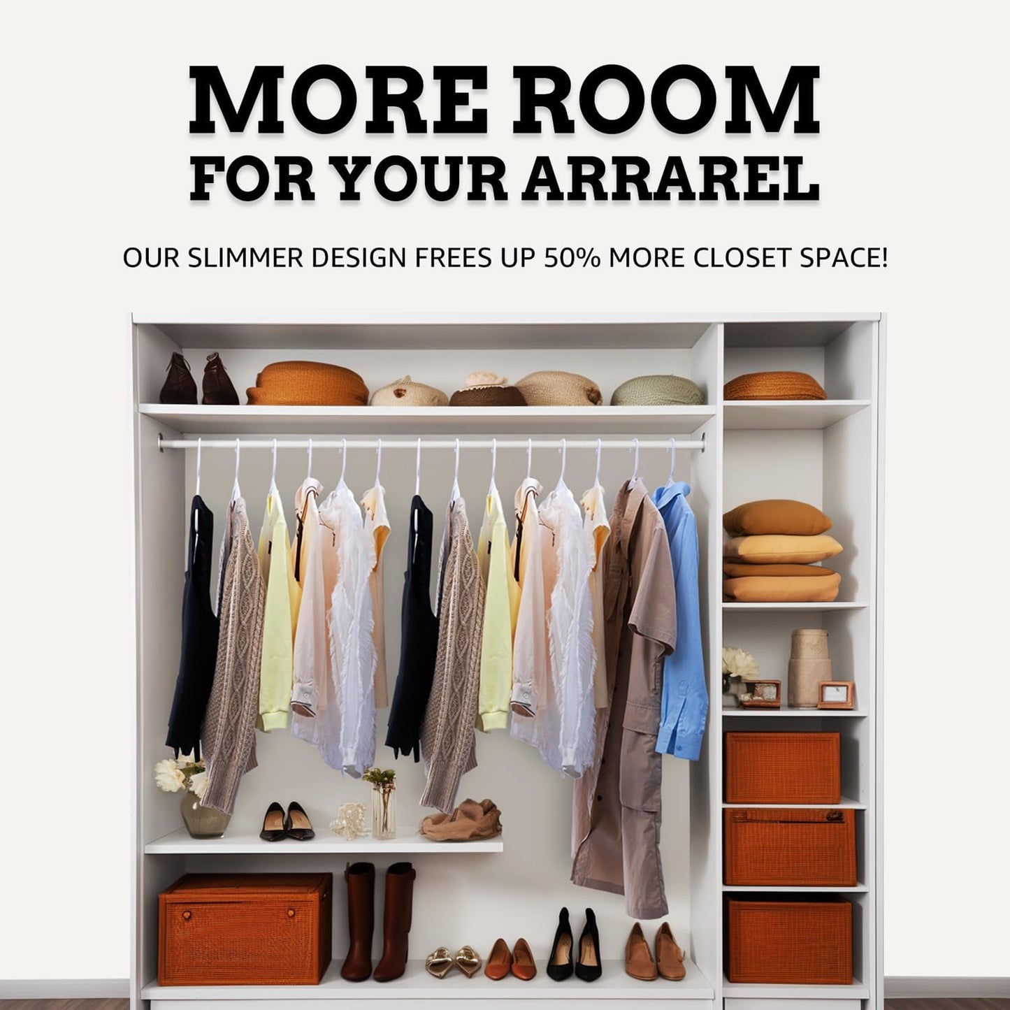 Modern Space 100-Pack Adult Plastic Hangers | Sturdy & Durable Design for Shirts, Pants, Coats - White