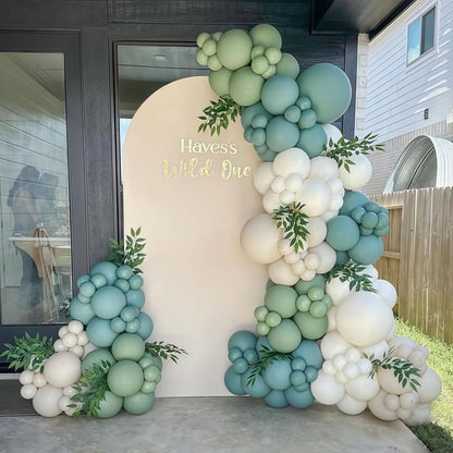 Skiennix Balloon Garland Kit - 107 PCS Dusty Sage Green & Gold Pastel Arch for Boho Parties