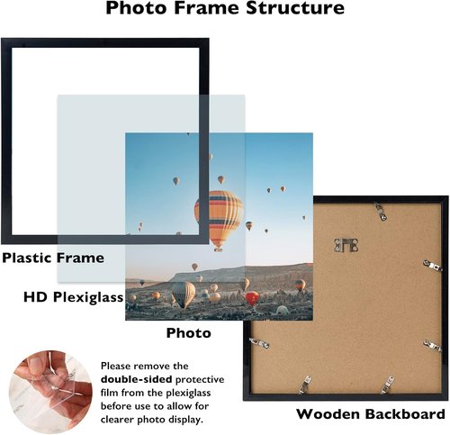 JCJMY 12x12 Inch Picture Frame - Versatile Horizontal & Vertical Wall Display | Shatter-Resistant Plexiglass, Black