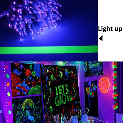 Solhice 80ft UV Black Light String Lights with Remote, 300 LEDs – Indoor/Glow Party Decor