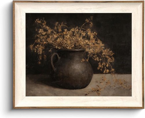 KISSFOX Framed Wall Art - Vintage Botanical Canvas Decor | Moody Still Life Paintings for Home