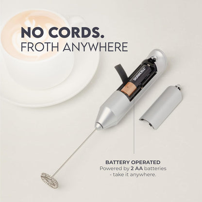 Zulay Kitchen Powerful Milk Frother Wand - Handheld Stainless Steel - Battery Operated Drink Mixer for Coffee, Lattes, Cappuccino, Matcha - Froth Mate Frother Gift - Silver