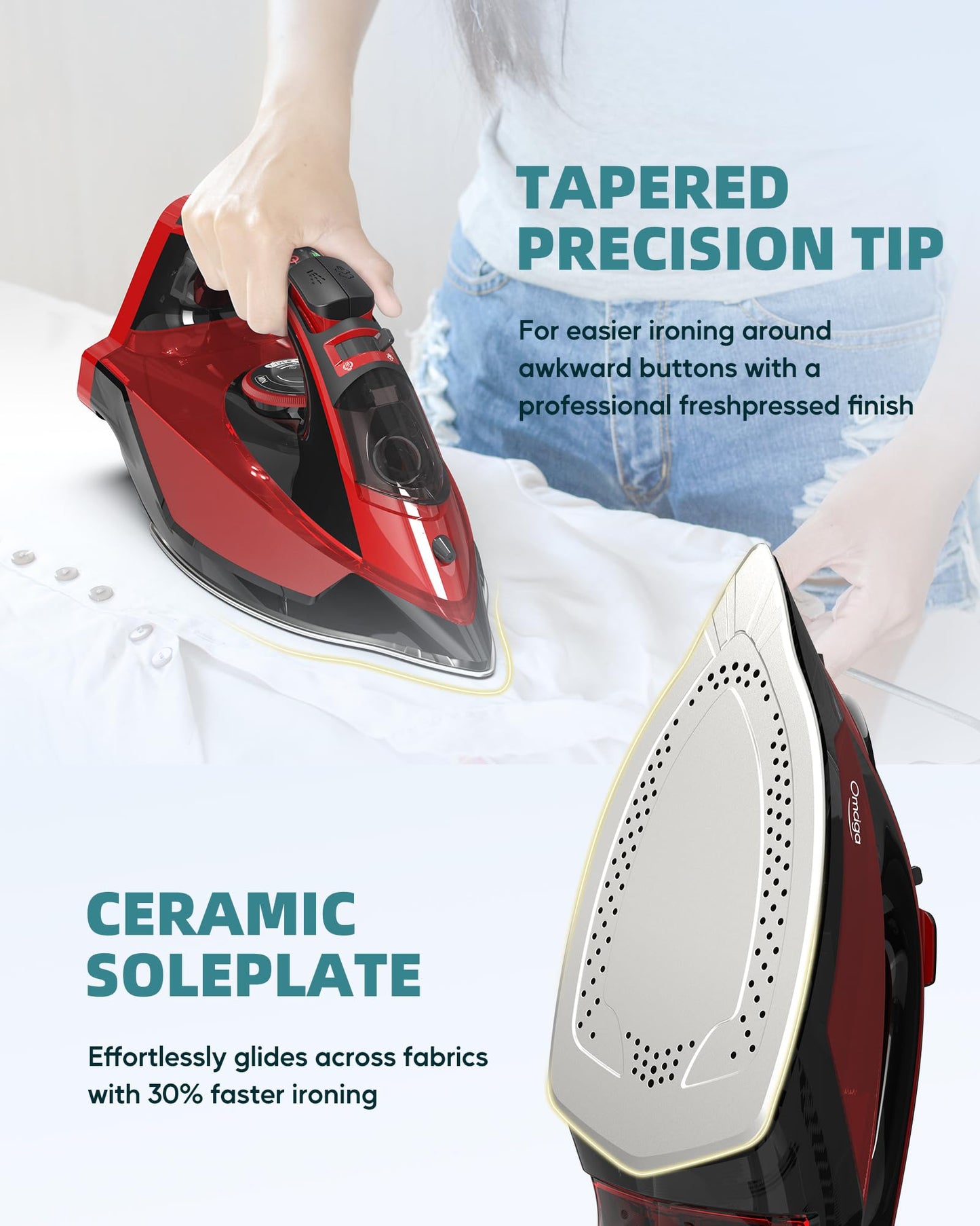 Omaiga 1500W Cordless Iron for Clothes, Wireless Steam Iron with Rapid Heating & Auto Shut Off, for Effective Wrinkle Removal
