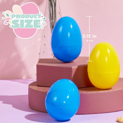 JOYIN 3.15" Easter Eggs, Large Fillable Plastic Eggs Empty Colorful Bright Eggshells with Hinge for Easter Hunt, Filling Treats, Party Favor, Basket Stuffers, Classroom Prize Supplies, 100PCS