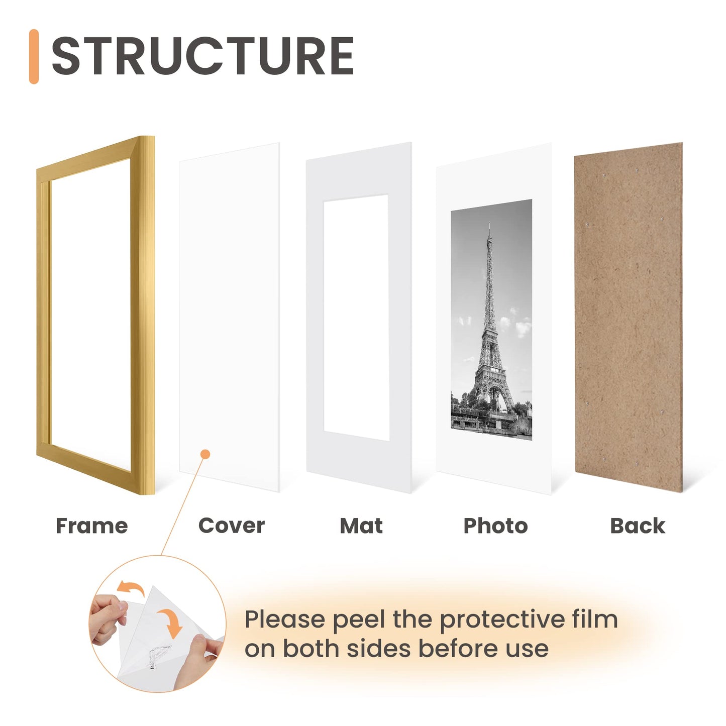 upsimples 12x18 Picture Frame Set of 5, Display Pictures 11x17 with Mat or 12 x 18 Without, Wall Gallery Poster Frames, Gold