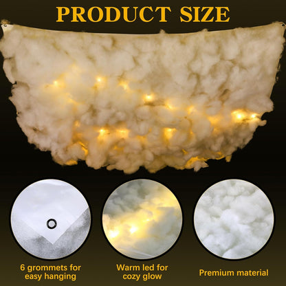 Suncalla Artificial Cloud Props - 3D Imitation Cotton Hanging Decoration with LED String Lights | 3x4.3 ft for Parties & Events