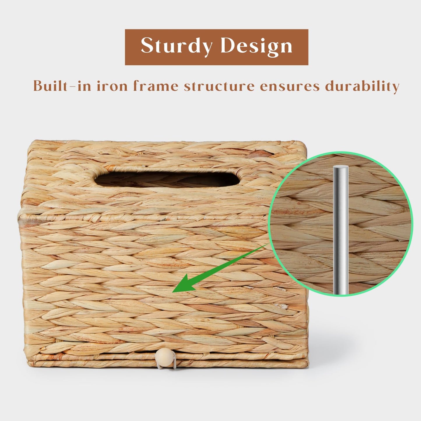Water Hyacinth Hand Towel Box Cover Compatible with Disposable Paper Hand Towels, Wicker Paper Towel Holders, Hand Towel Holder for Bathroom, Car, Tabletop, by YANGQIHOME