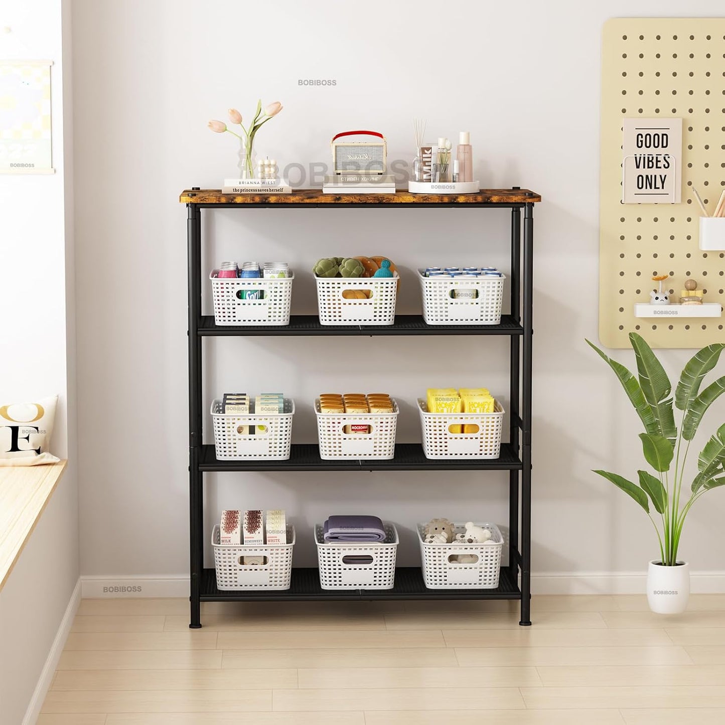 White Plastic Storage Baskets - 12 Pack Stackable Bins with Lids for Organizing | Cute Decorative Containers