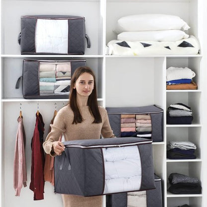 Lifewit 90L Clothes Storage Bins - 3 Pack Foldable Bags with Lids, Clear Window & Reinforced Handles