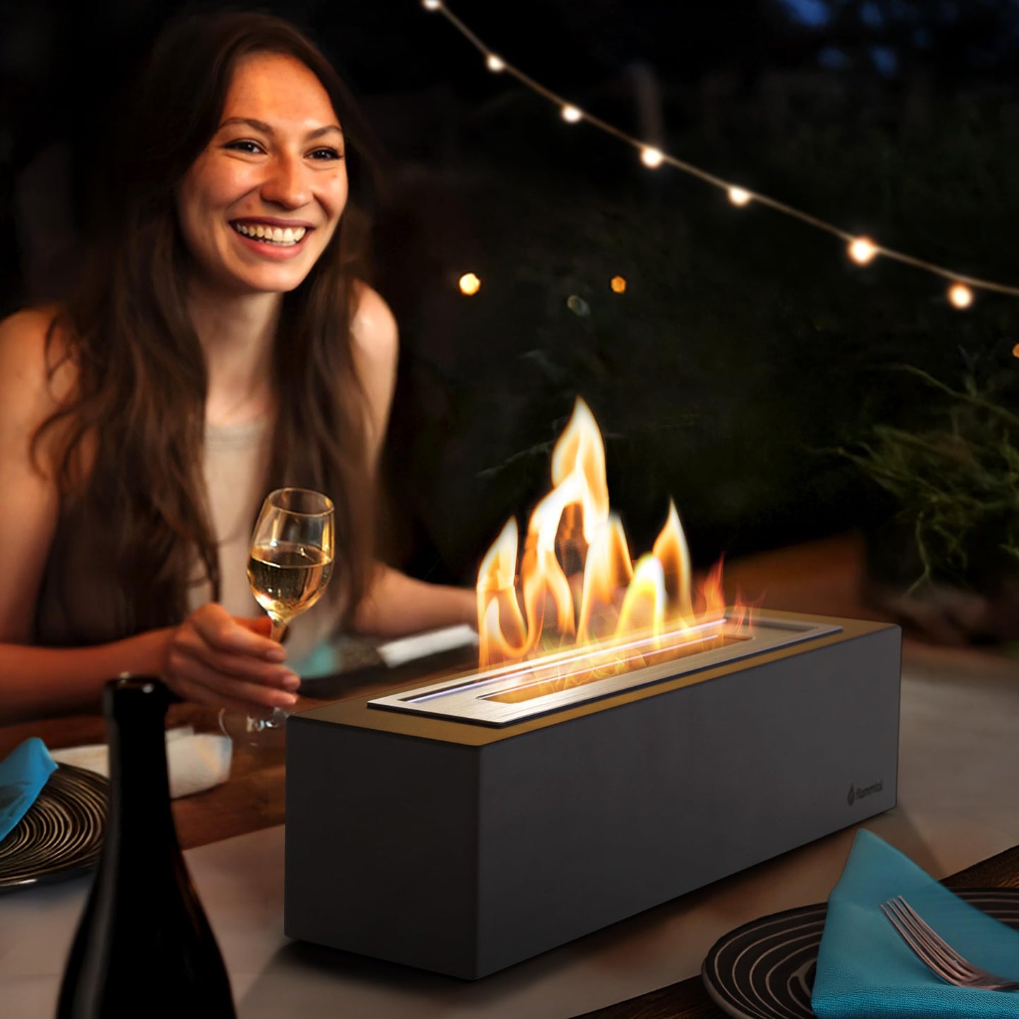 Tabletop Fire Pit - Smores Maker Kit - Outdoor - Portable Ethanol Table Top Firepit - with 4 Roasting Sticks - Gift for Housewarming Home Decor Patio Christmas Birthday Wedding Women - Flammtal