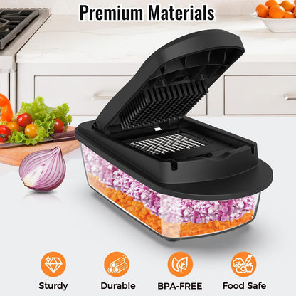 Skiennix 8-Blade Vegetable Chopper - All-in-One Mandoline Slicer with Container | Black Kitchen Essential