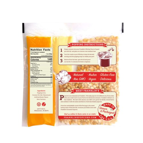 Franklin’s Gourmet Popcorn | All-In-One Popcorn Packs for Machines - 8oz Pack of 10 - Buttery Salt & Oil