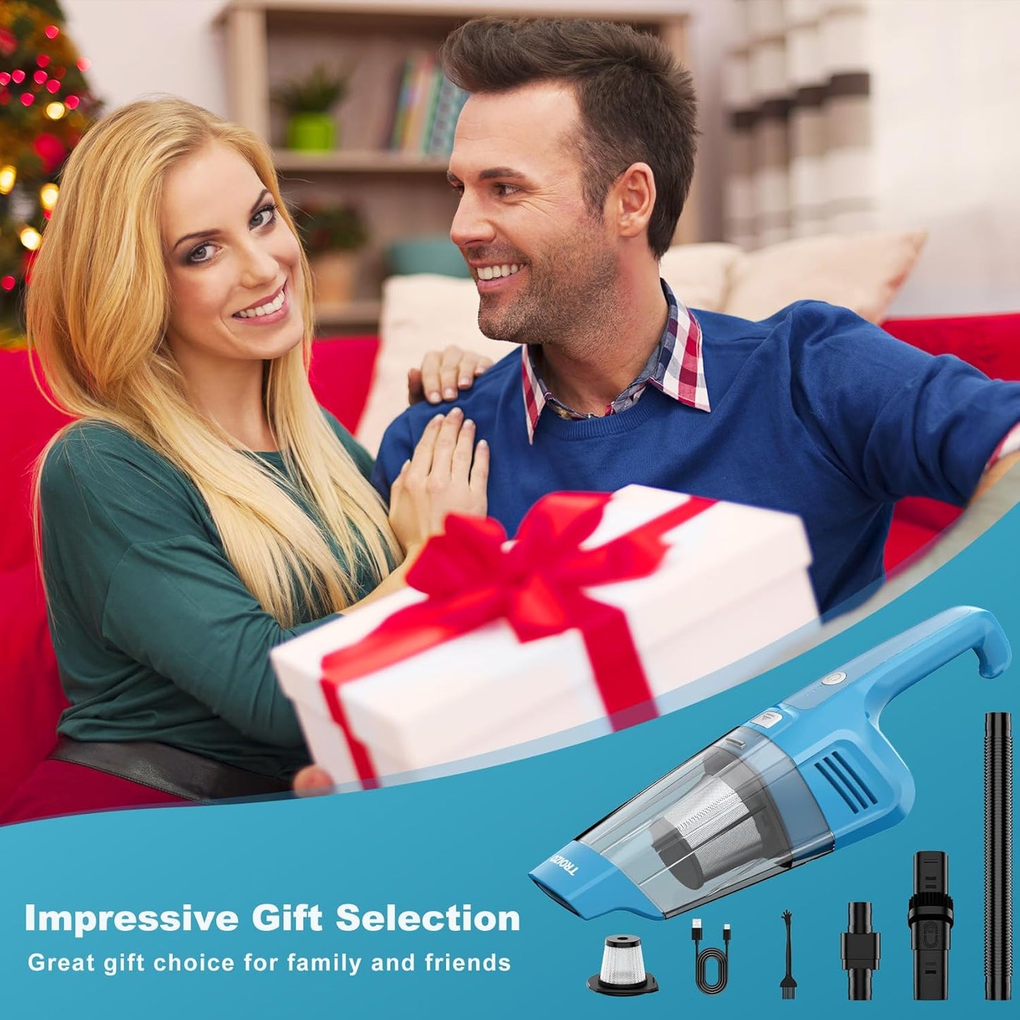 TROIZO Cordless Handheld Vacuum - 14500PA Powerful Suction, Portable & Rechargeable for Home, Office & Car
