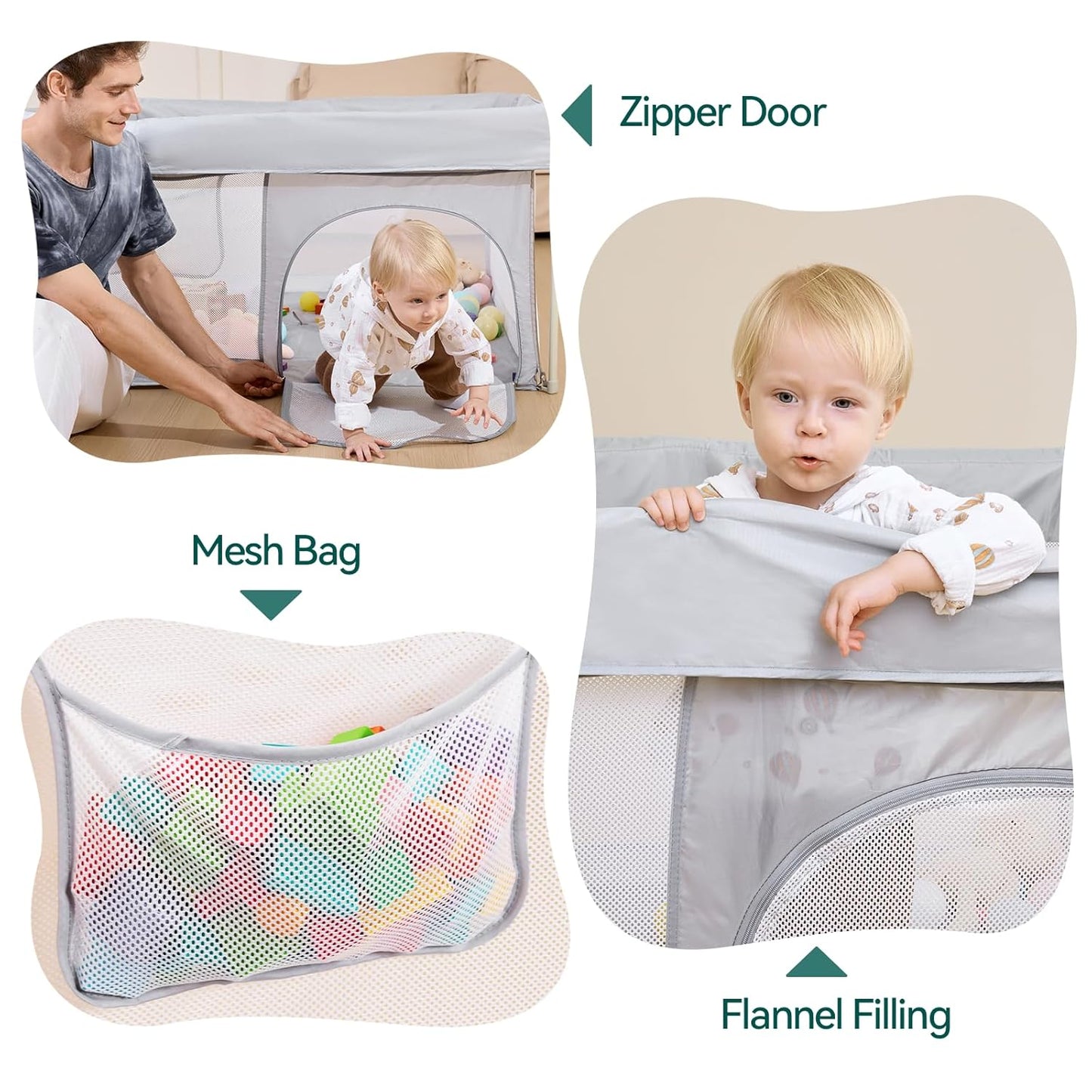 Babelio Foldable Baby Playpen - Portable 54.5" Playard with Mat for Indoor & Outdoor Use | Grey