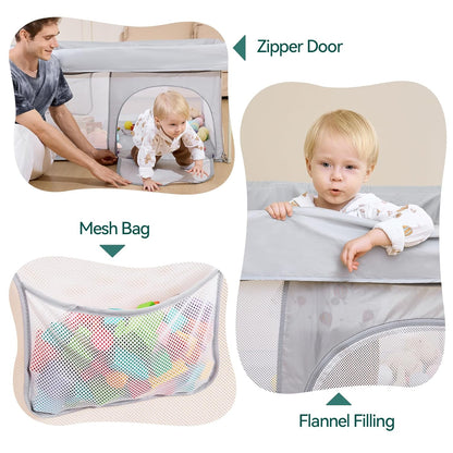 Babelio Foldable Baby Playpen - Portable 54.5" Playard with Mat for Indoor & Outdoor Use | Grey