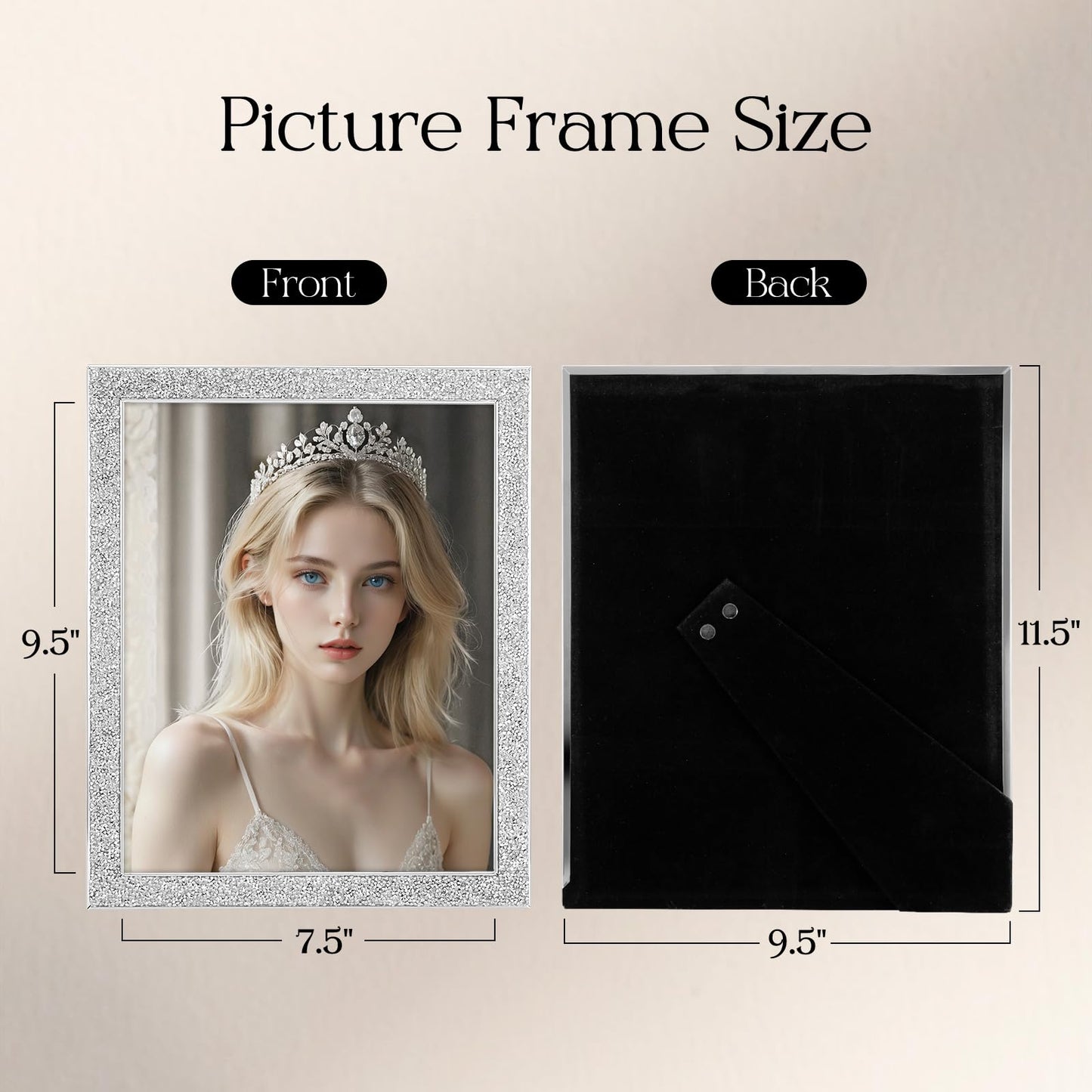 TWING 8x10 Picture Frame,Silver Sequins Bling Glitter Photo Frame with HD Real Glass,Silver Metal Picture Frames for Tabletop Display,Ideal Gift to Family and Friends(Silver,1 Pack)