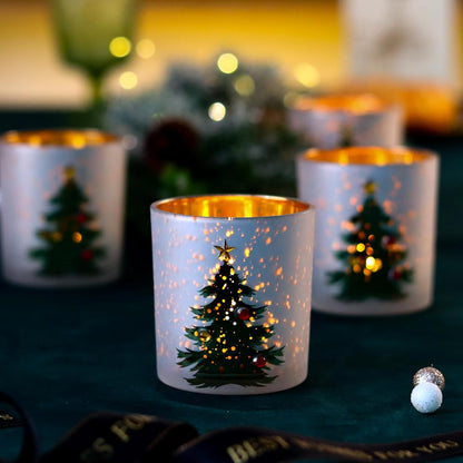 WDHODEC Christmas Candle Holders - Elegant Glass Votive Set for Table Centerpieces | Silver Finish