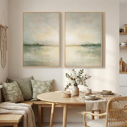 Framed Sage Green Abstract Wall Art - Large Set of 2 Minimalist Canvas Prints | 24x36 Inch for Living Room & Office