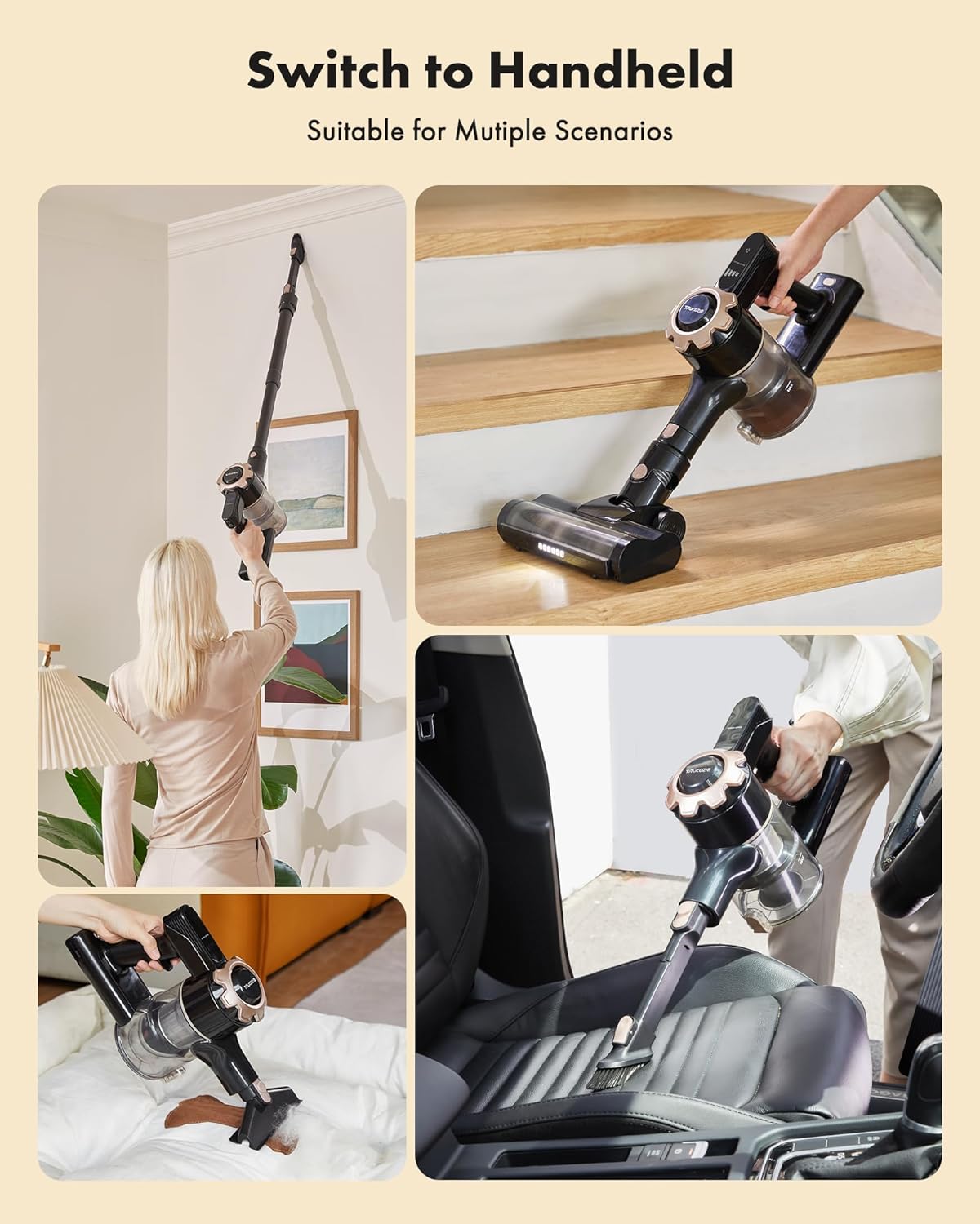 Trucozie Cordless Vacuum Cleaner - 8-in-1 Lightweight Design with 45 Minutes Runtime | Powerful Suction for Home, Hardwood Floors, and Pet Hair