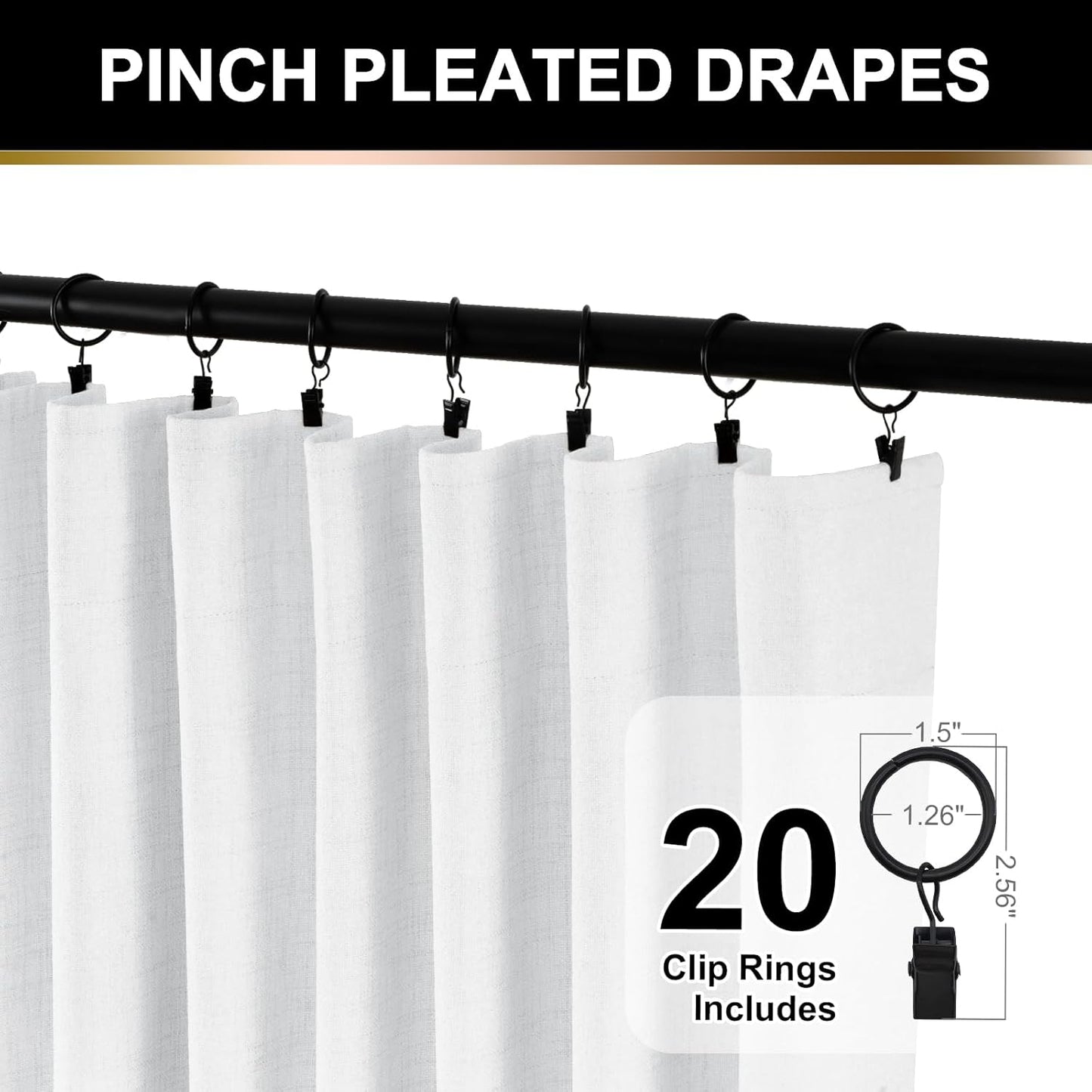 Skiennix 100% Blackout Curtains - Thermal Insulated Faux Linen | 84" Length, 2 Panels, Bright White