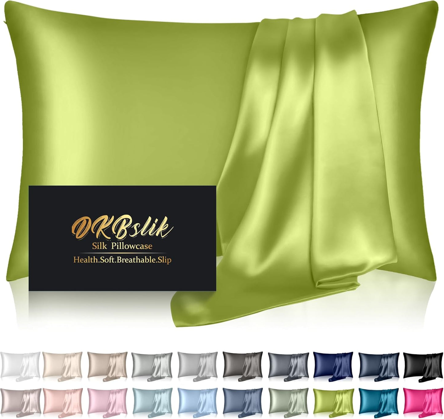 Mulberry Silk Pillowcases - Standard Size Silk Pillowcase for Hair & Skin | Olive Green with Zipper