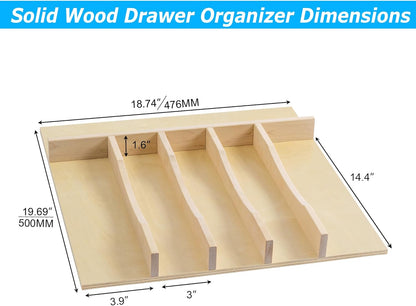WelFurGeer Solid Birch Wood Silverware Organizer - Stylish Kitchen Utensil Tray for Cutlery & Flatware
