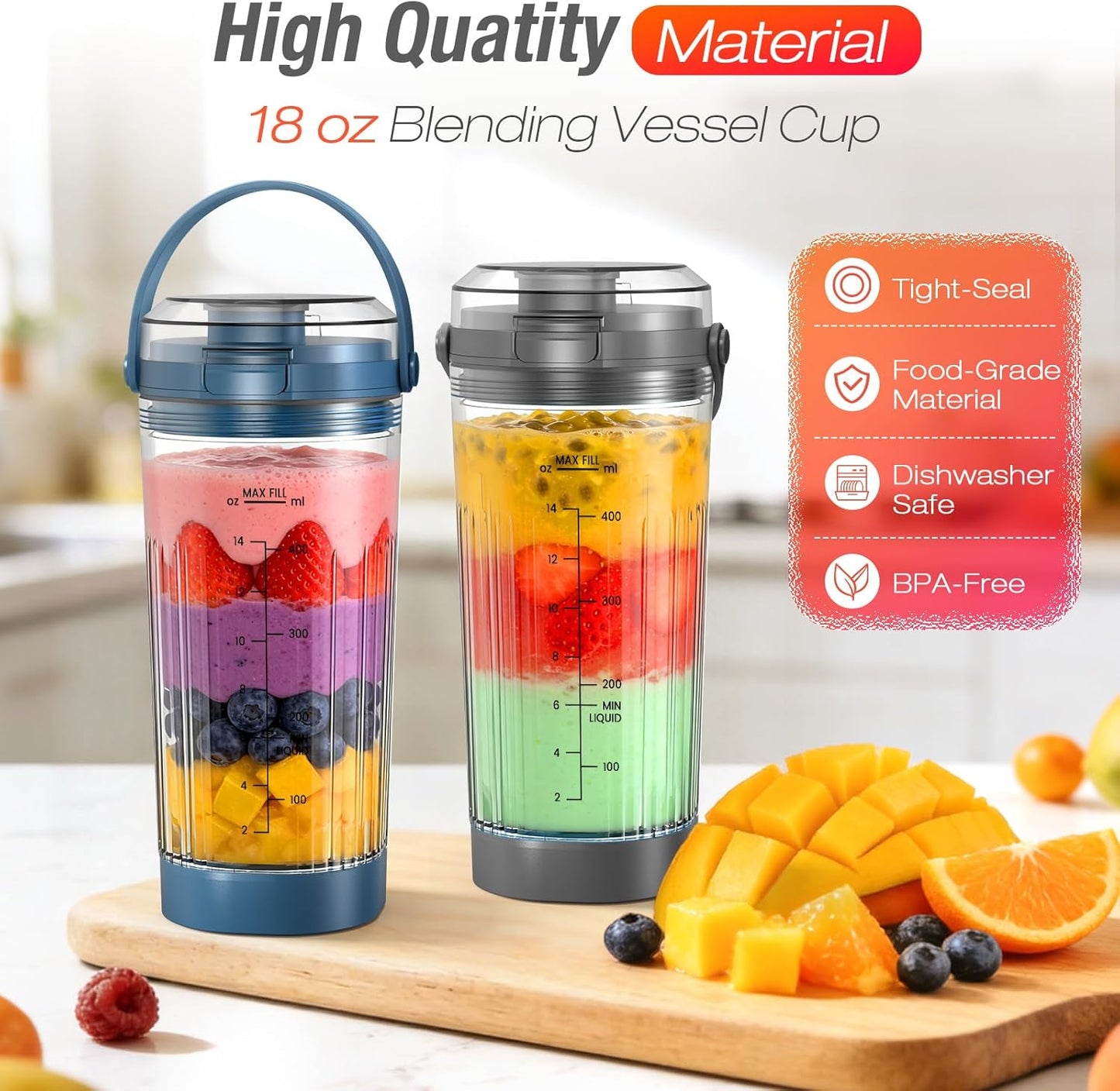 Ninja - Blender Cup Replacement - 18oz Blending Vessel with Sip & Seal Lid - Compatible with BC100 & BC151 (Blue)