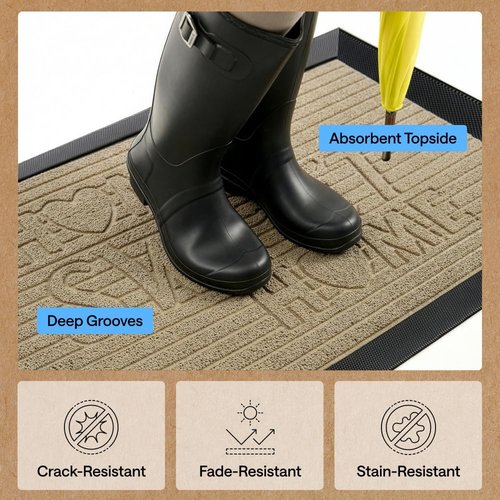 GORILLA GRIP Waterproof All-Season Doormat - Natural Rubber, Stain & Fade Resistant, 29x17, Easy Clean